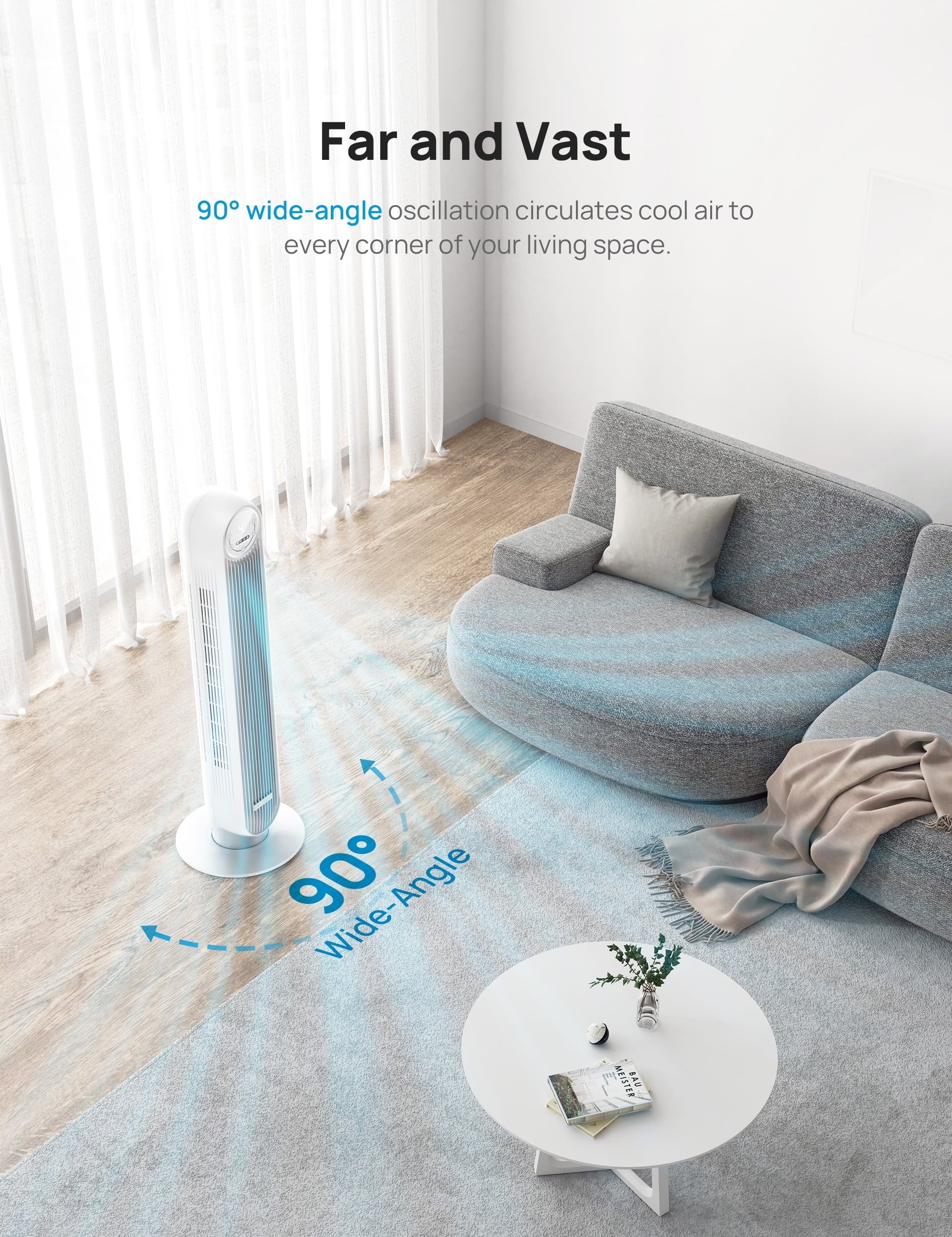 with WiFi Oscillating, Modes, Timer，white Fan, 4 Remote, 90° Quiet Control, 4 Voice Fan 8H Speeds, Smart Dreo Tower