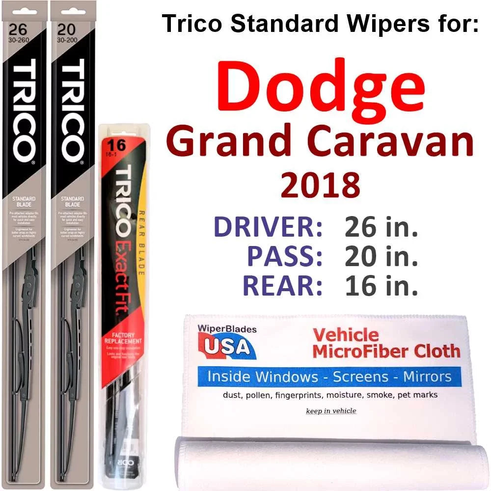 Wiper Grand of 2018 (Set w/Rear 3) Caravan Dodge Wiper Blades