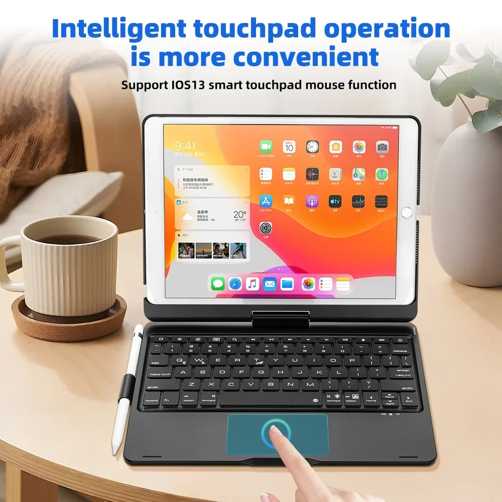 with Gen iPad iPad 2019 DFITO with -Black Air 8th Gen Pencil Holder Gen iPad Pro Keyboard 10.5" 7th 2021/ and Backlit 360° Case 9th inch Keyboard, Rotatable 3 for 2020/ / 10.2