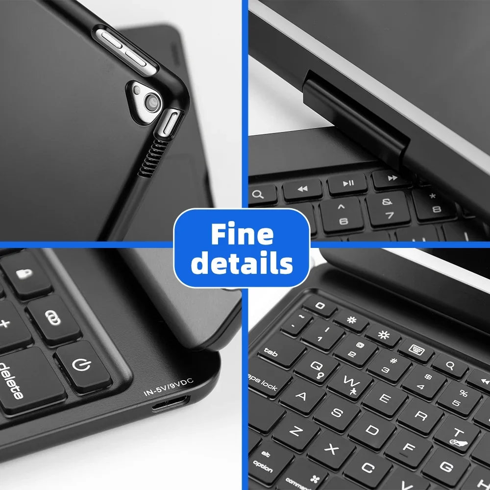 with Gen iPad iPad 2019 DFITO with -Black Air 8th Gen Pencil Holder Gen iPad Pro Keyboard 10.5" 7th 2021/ and Backlit 360° Case 9th inch Keyboard, Rotatable 3 for 2020/ / 10.2