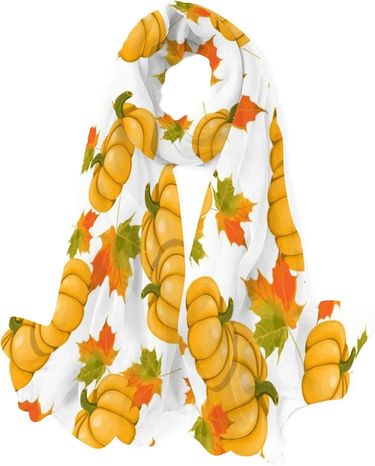 Silk Scarf Wrap Lightweight Girls Shawl for Leaves Hyjoy Maple Women Neck Long Scarves Pumpkins