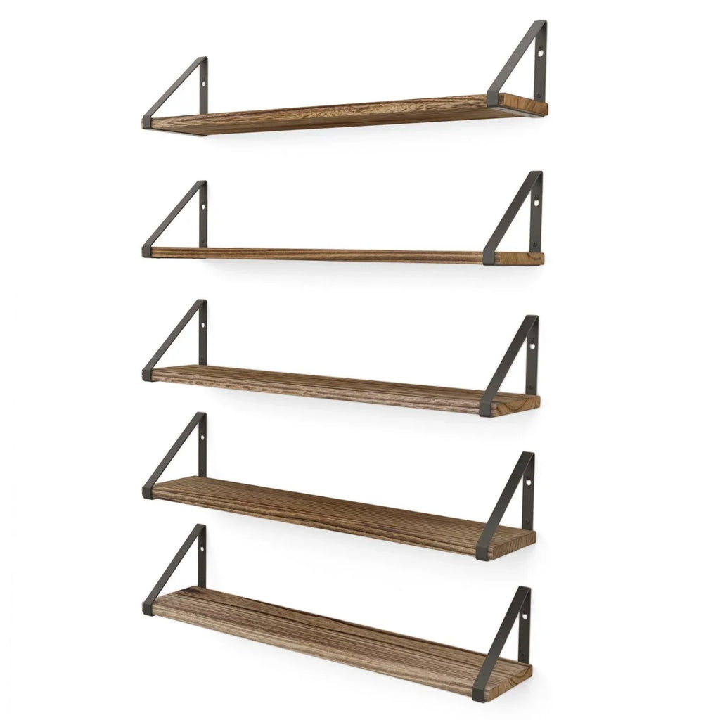 Living Set Burned, 24" Room Wallniture Kitchen Shelf Mounted Ponza of Rustic Natural with Floating Bedroom, 5 Wall Brackets for
