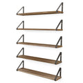 Living Set Burned, 24" Room Wallniture Kitchen Shelf Mounted Ponza of Rustic Natural with Floating Bedroom, 5 Wall Brackets for