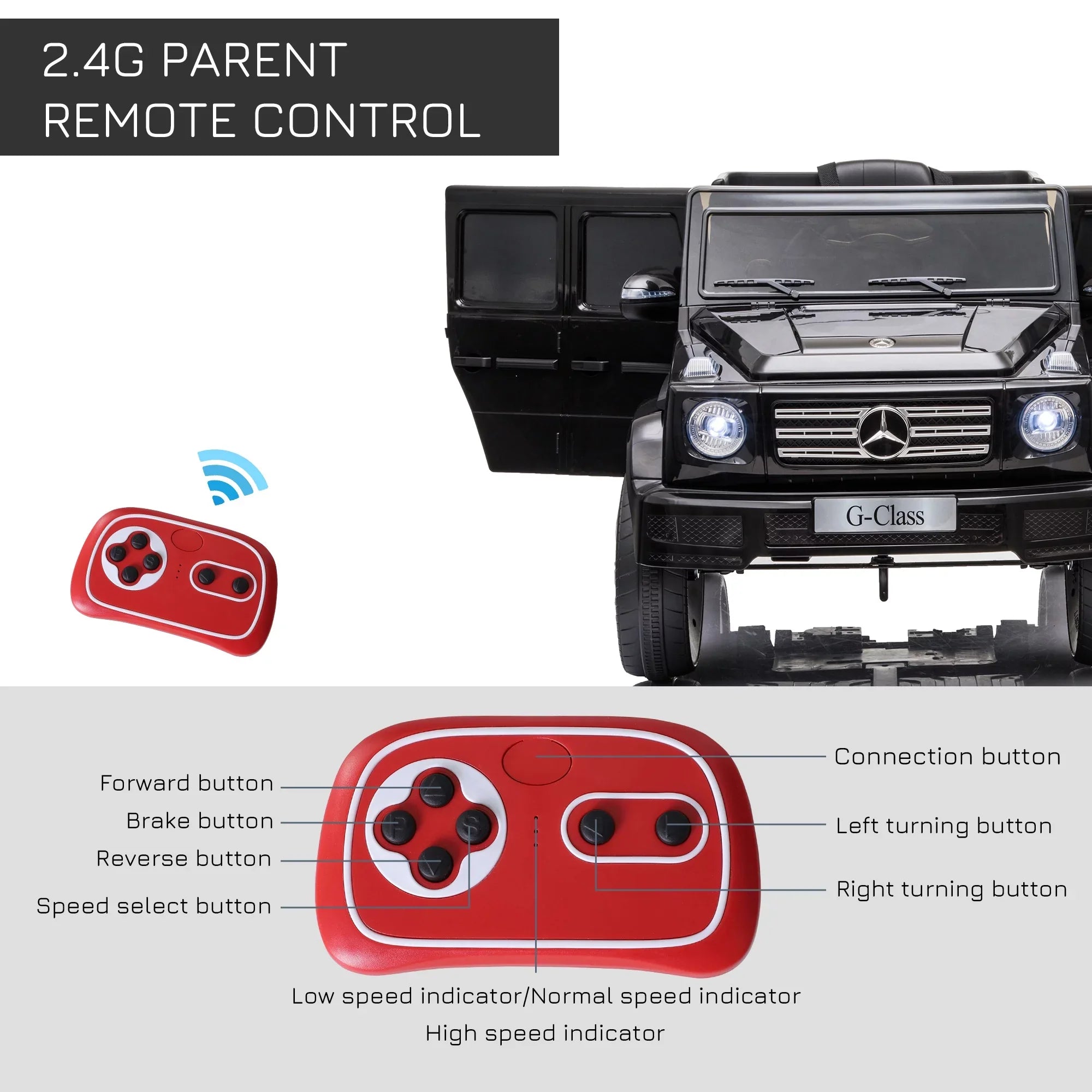 Powered Working Control, Suspension 12 Benz V G500 with Ride-On Headlights, Remote Mercedes & Bright Aosom