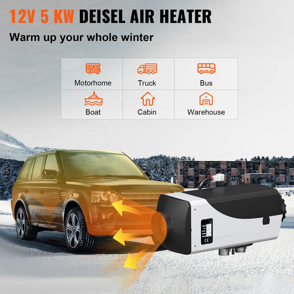Heater 5KW Boats Remote Tank Parking LCD Diesel Diesel 10L 12V Motorhomes Bus Air Thermostat Control SKYSHALO for with Muffler and RV Heater Trailer Heater Diesel and