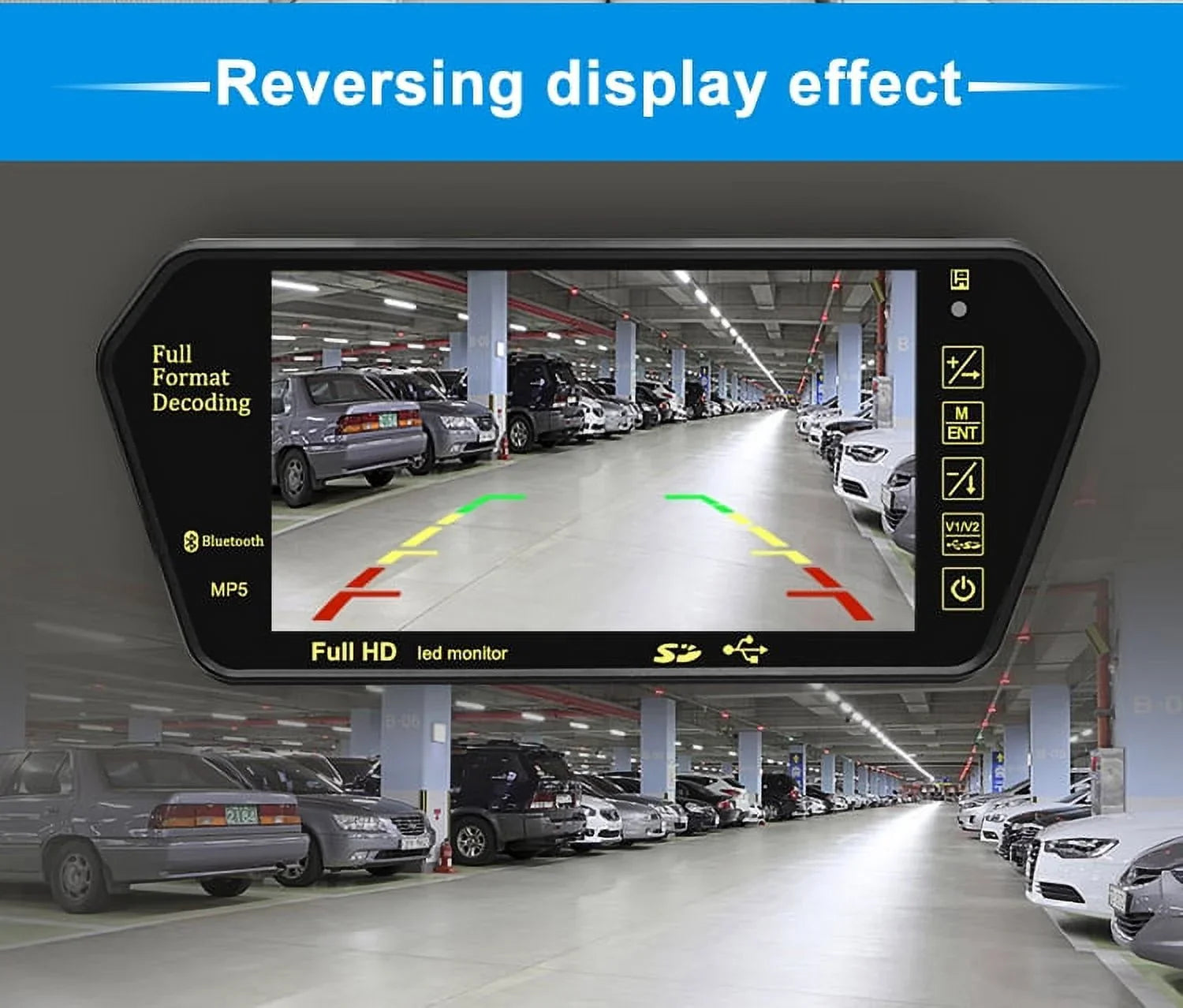Vision TFT MP5 Monitor Transimitter Night 12-24V Inch Parking 800*480 Rear View Camera Car Mirror USB/SD/FM System 7 Display LCD