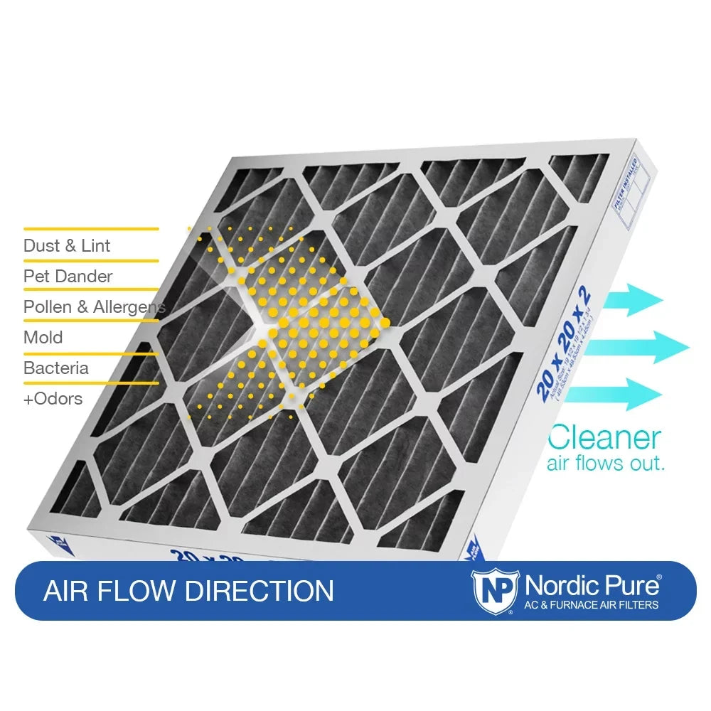 Pack 8 16x25x2 Filters Plus Carbon Pure Pleated Air Nordic Furnace MERV 12