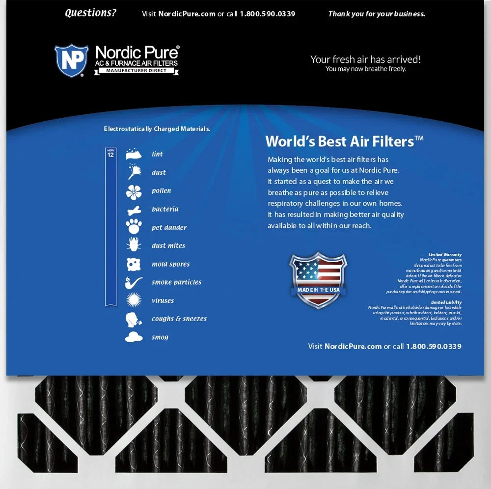 Filters MERV Pack 3 Carbon Nordic 12 Air Plus Furnace Pleated 20x20x2 Pure