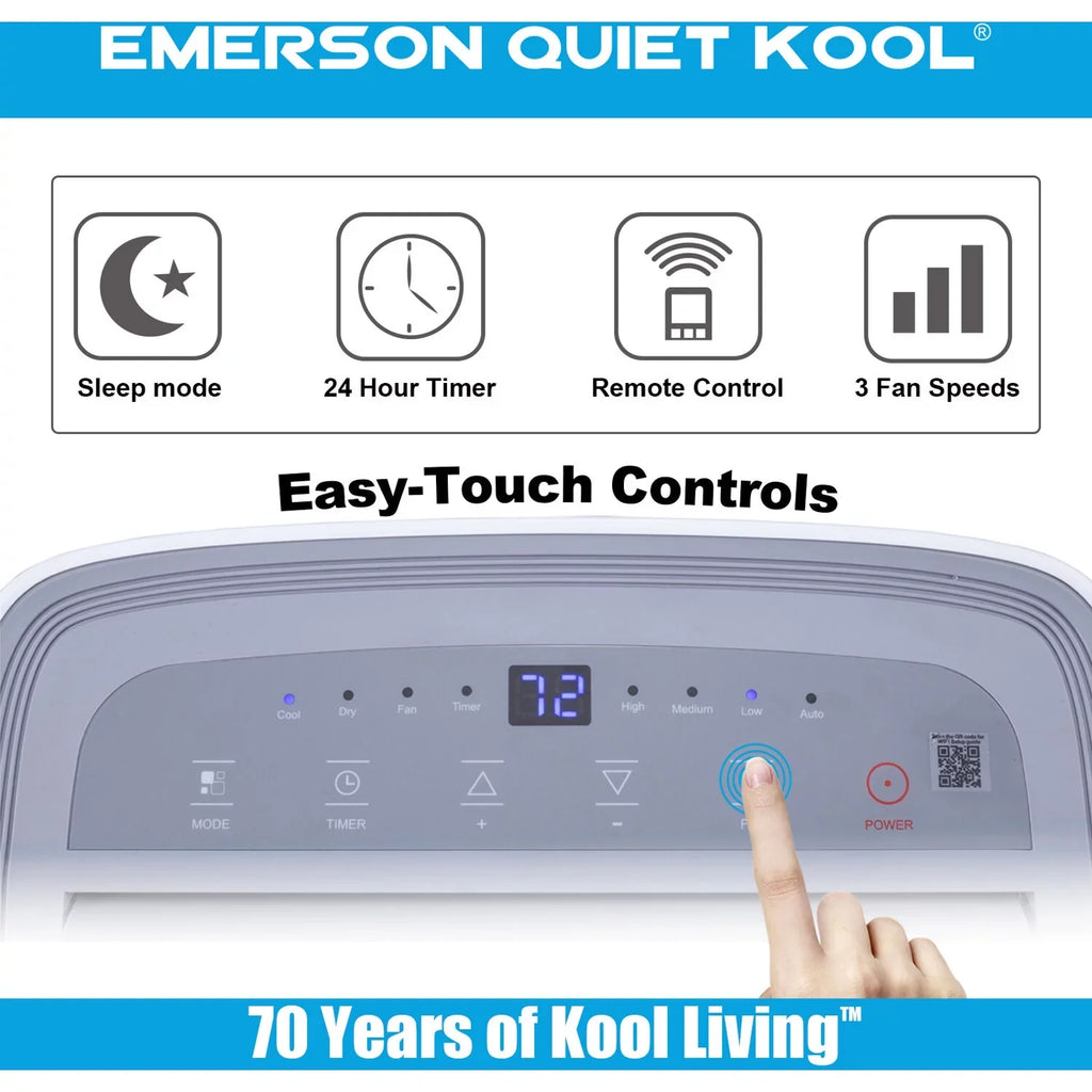 and SMART up Quiet Remote, Wi-Fi, Portable with Voice Emerson Kool for Control Conditioner Air Ft. to Rooms 300-Sq.