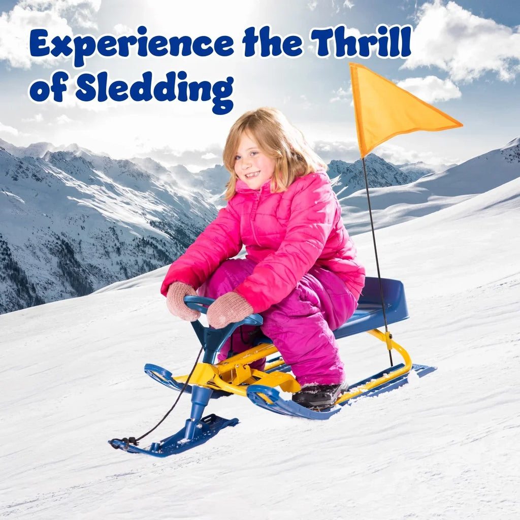 Kids & Frost Pull Sledding Safety Snow and Steering Brakes, Sled - for Wheel, Rope with Adults Racer Winter Rush Snow Machrus Sled Flag for Twin