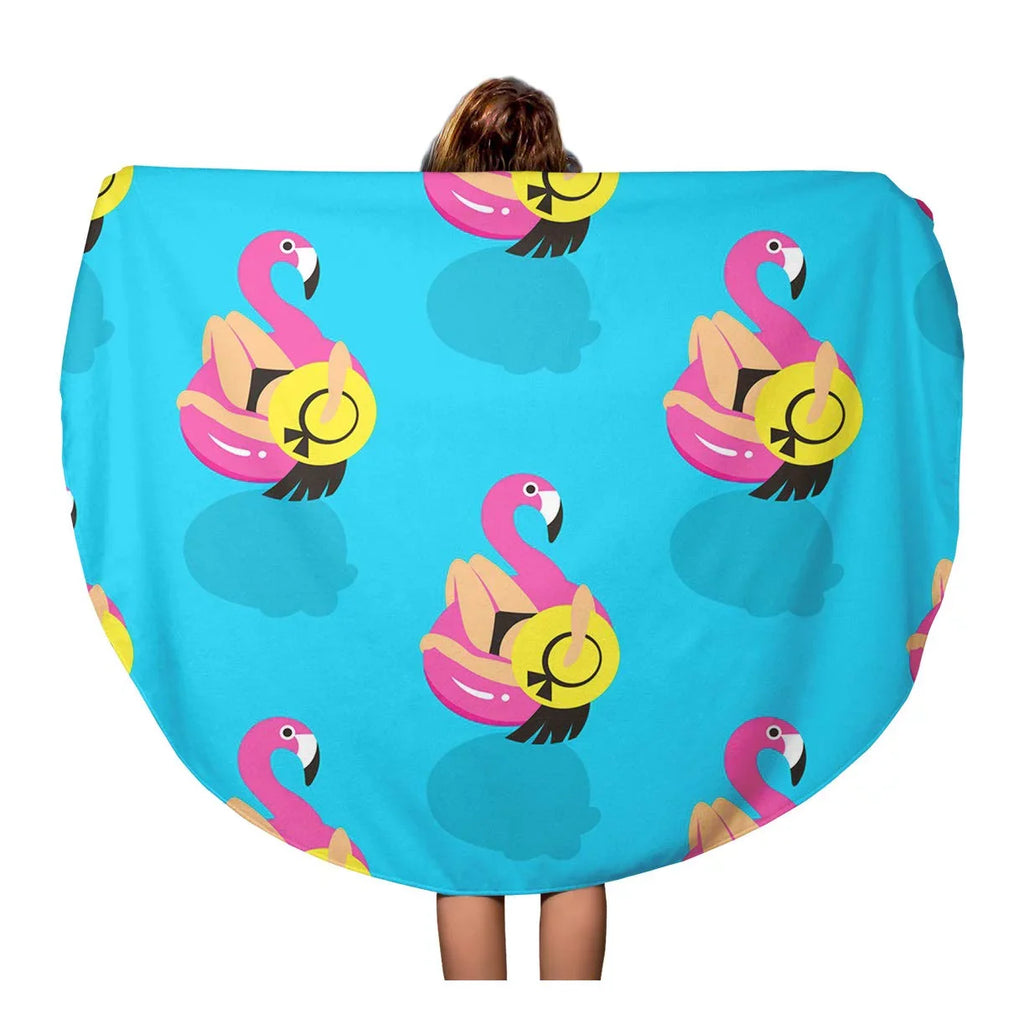 Travel Beach Circular Blanket Round Pink Tapestry Flamingo Girls 60 KDAGR Swims Mat Beach Inflatable Summer Throw in Circle on of Towel Towels inch