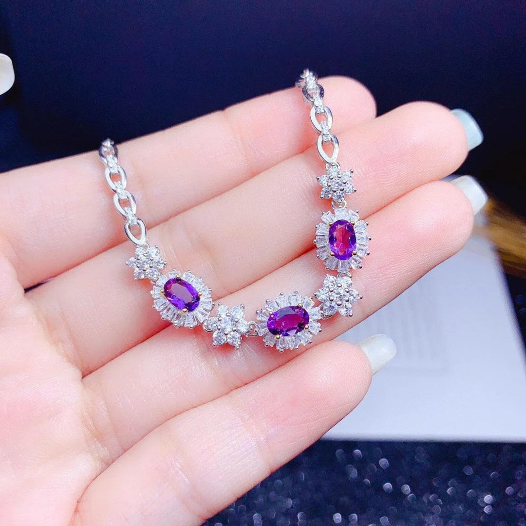 Silver Bracelet Sterling Plated Amethyst Women 18k Inlaid Natural S925 Light Luxury Gold