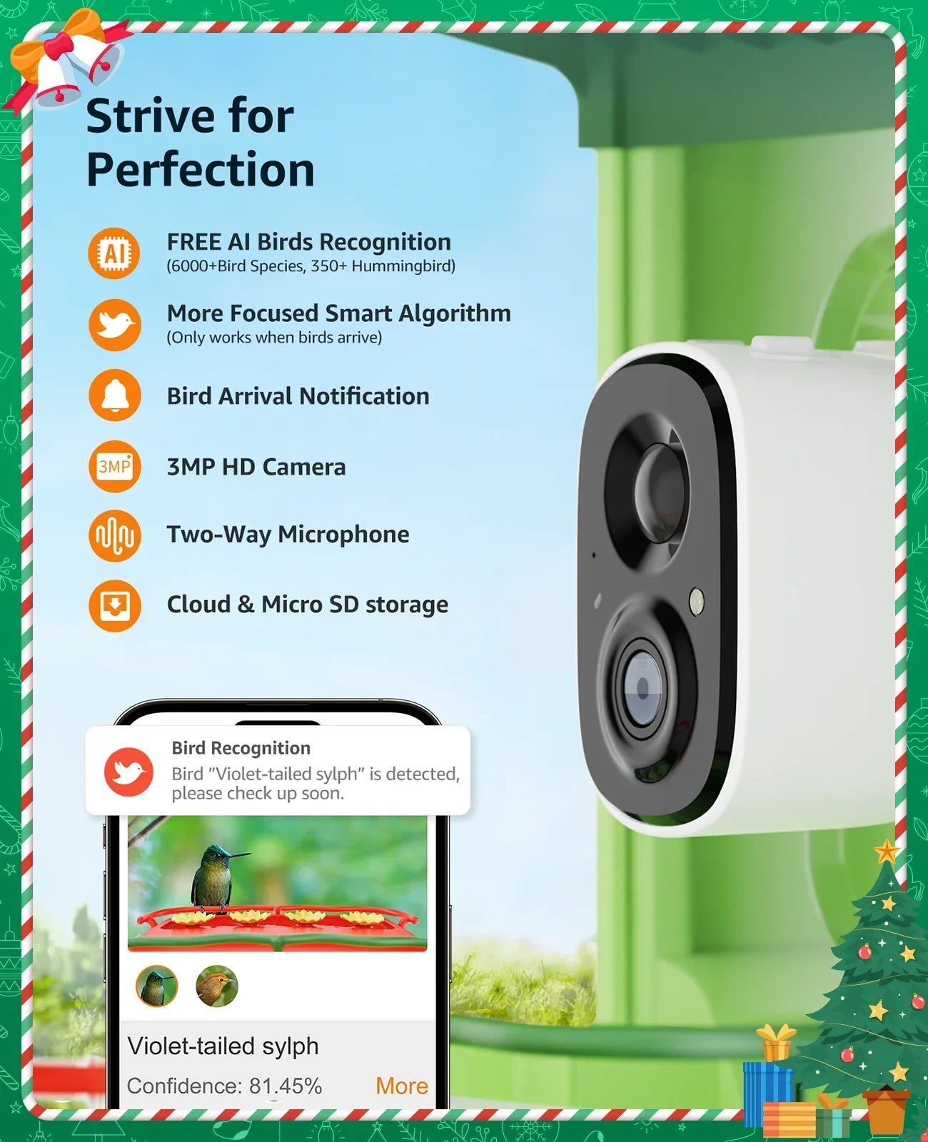 Gift Anyone Feeder 1 in 2 Feeders Bird Ideal Hummingbird Camera, AI with Camera, Bird HD Close-Ups Capture Camera Birds for with of Species, Auto 3MP with Identify Unique