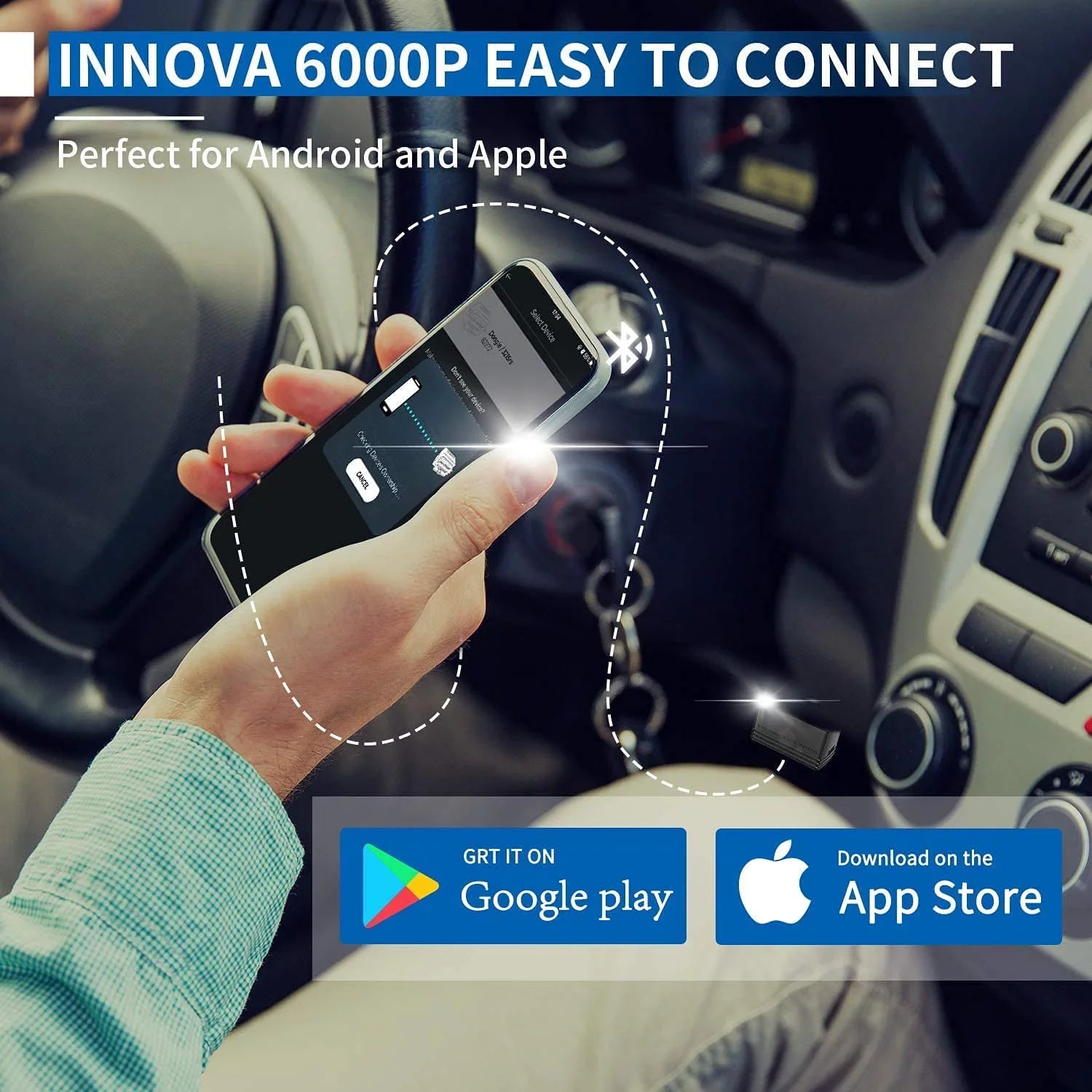 Tool Innova Car Airbag System Engine Scanner Automotive Light Wireless Scanner SRS OBDII Android 6000P for Check Diagnostic Code OBD2 Read Vehicle Phones Bluetooth IOS 12V Clean ABS Code and Reader
