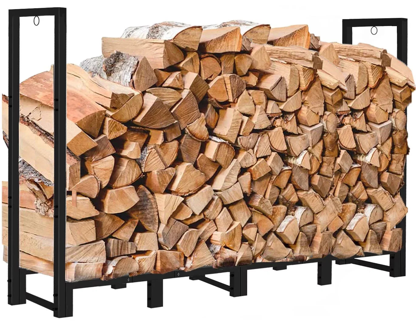 Wood Fireplace Koutemie Adjustable Storage, for Stand, 8Ft Holder Log Black Stacker Firewood exterior Fire Rack