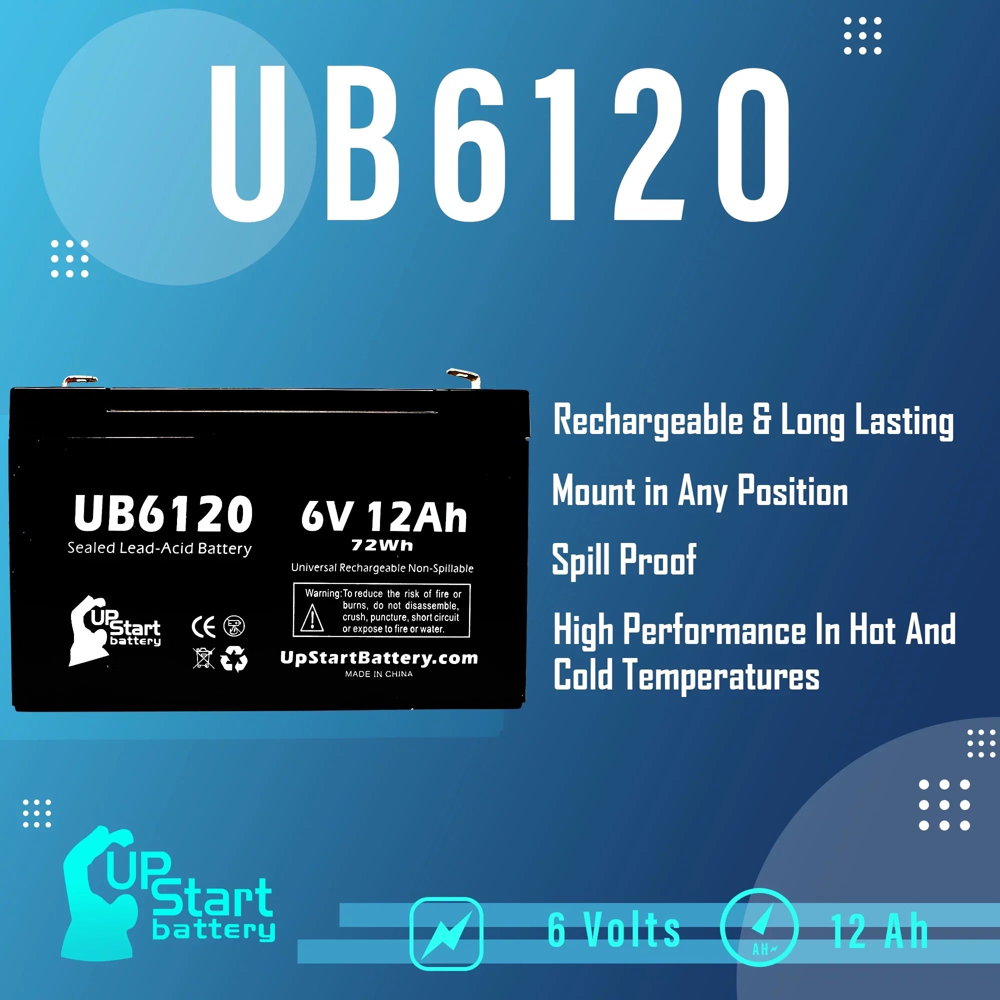 3x Pack Lead F1 UB6120 Tripp-Lite Acid - Replacement F2 Battery - - Battery Includes 12000mAh, F1 to (6V, 6 SLA) Adapters 850 12Ah, Sealed Universal AGM, Terminal Compatible Terminal,