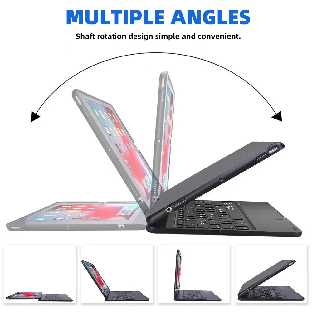 with Gen iPad iPad 2019 DFITO with -Black Air 8th Gen Pencil Holder Gen iPad Pro Keyboard 10.5" 7th 2021/ and Backlit 360° Case 9th inch Keyboard, Rotatable 3 for 2020/ / 10.2