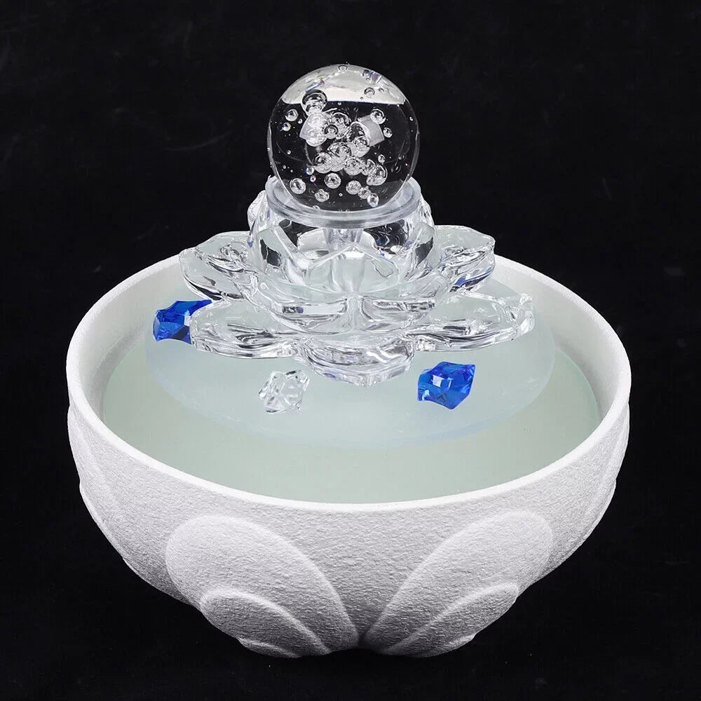 Desktop Desktop Office Fountain, liquid White Lotus Waterfall Tabletop Flowing liquid Ornament Fountain Crystal Fountain Teahouse Decor