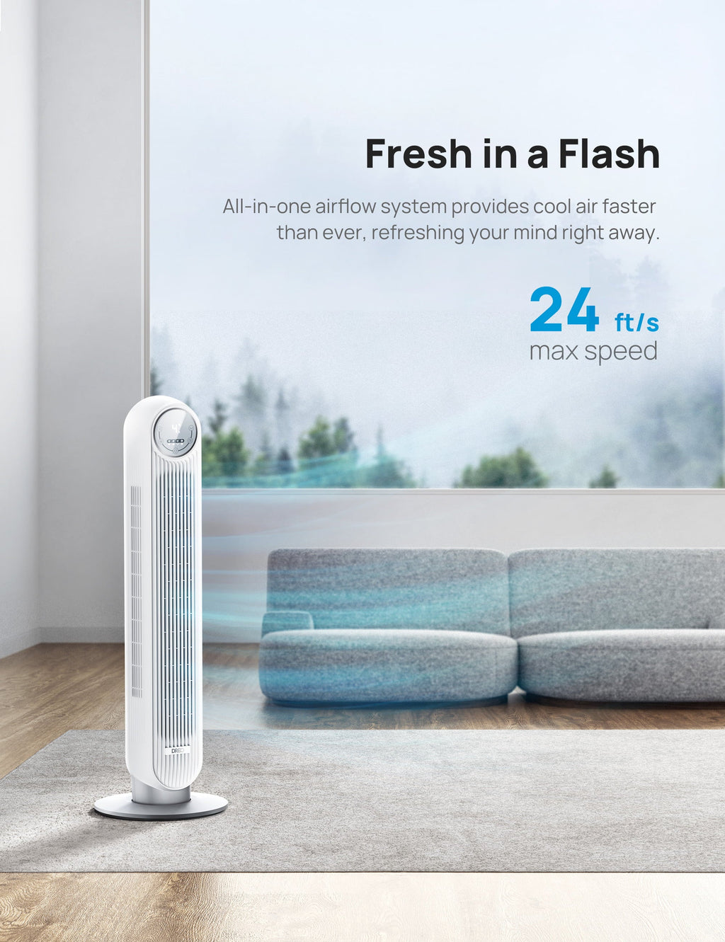 with WiFi Oscillating, Modes, Timer，white Fan, 4 Remote, 90° Quiet Control, 4 Voice Fan 8H Speeds, Smart Dreo Tower