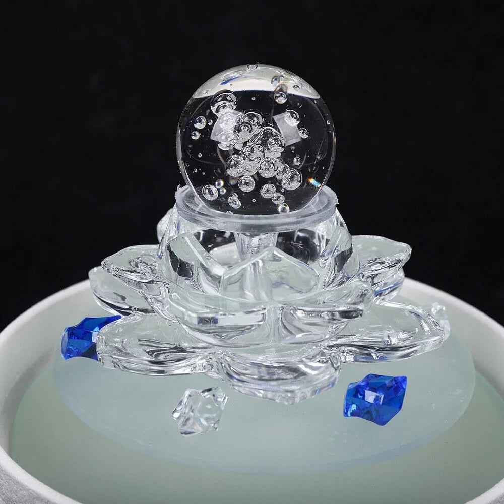 Desktop Desktop Office Fountain, liquid White Lotus Waterfall Tabletop Flowing liquid Ornament Fountain Crystal Fountain Teahouse Decor