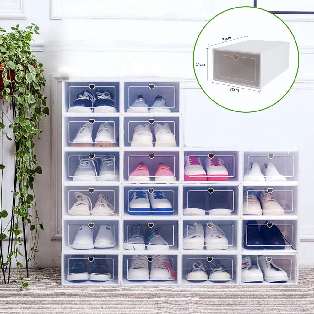 Boxes Storage Flip Plastic Organizer Shoe 20Pcs Case Drawer Clear Box Clamshell Stackable Container Shoe Foldable Loyalheartdy