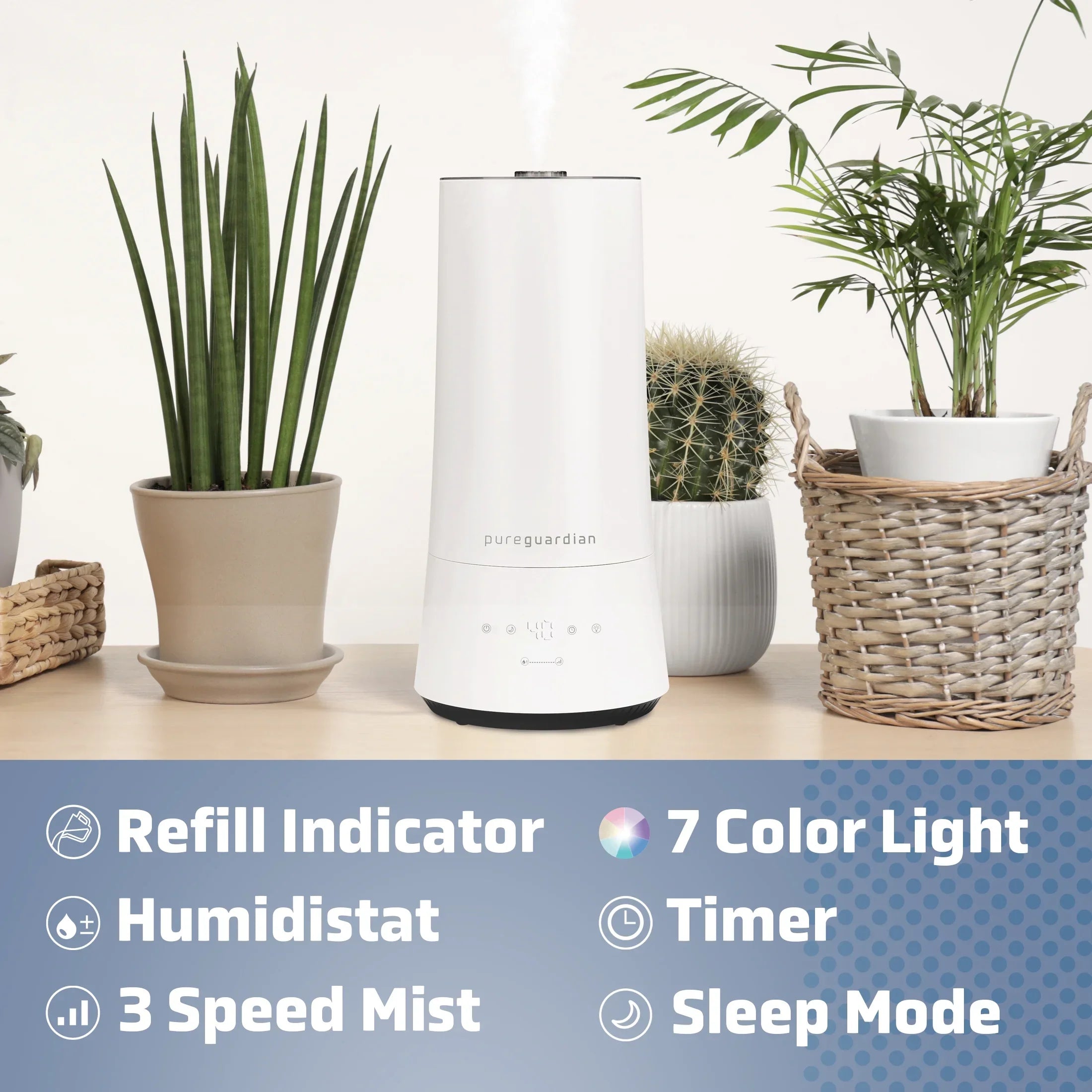 Sq. Cool ft. Mist H997W 1.6 with 420 Ultrasonic PureGuardian Humidifier Humidistat, 90-Hour Gallon