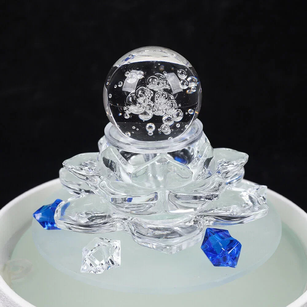 Desktop Desktop Office Fountain, liquid White Lotus Waterfall Tabletop Flowing liquid Ornament Fountain Crystal Fountain Teahouse Decor