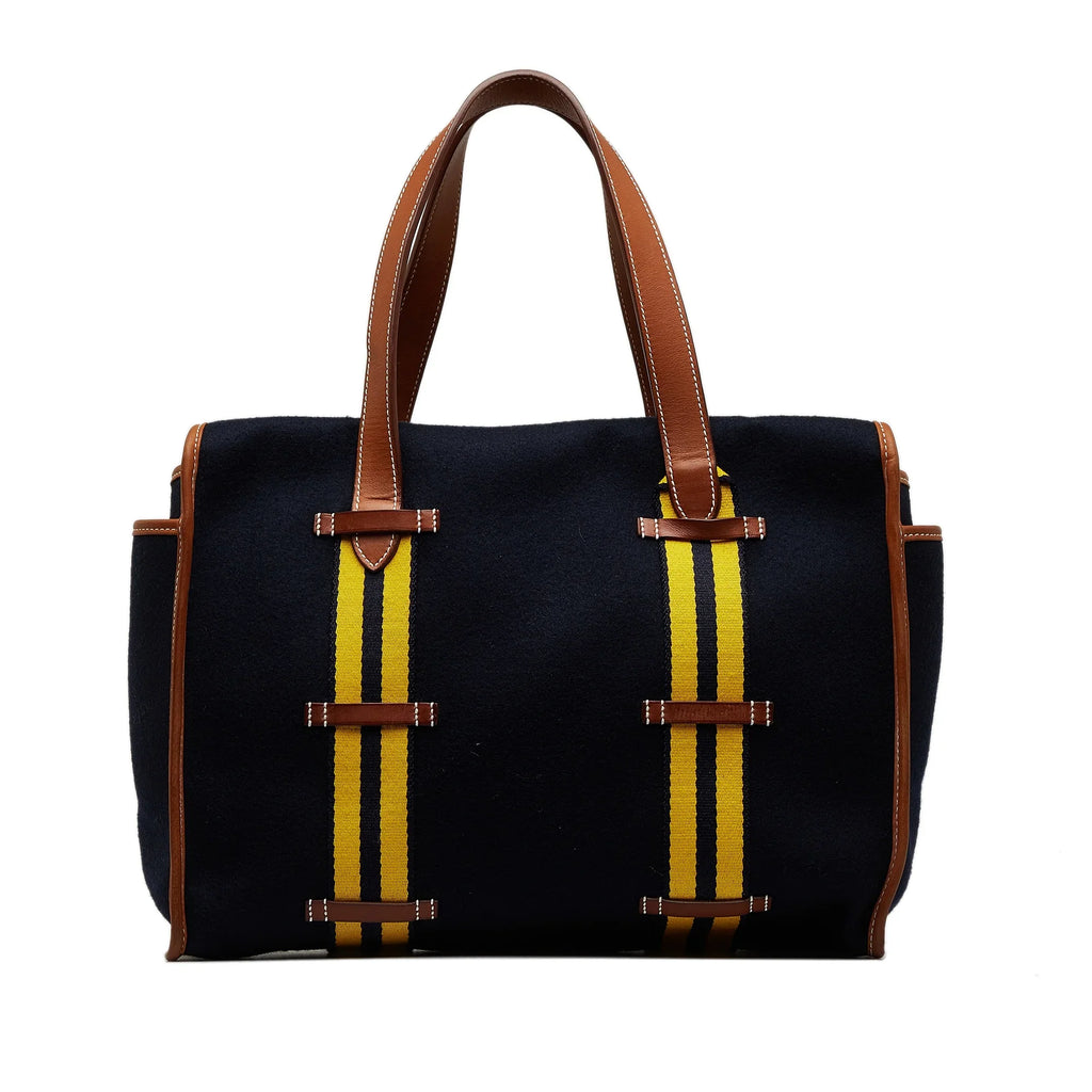 Cabas Tote Unisex Blue Authenticated Fabric (Good) Bag Pre-Owned Wool Camail Hermès