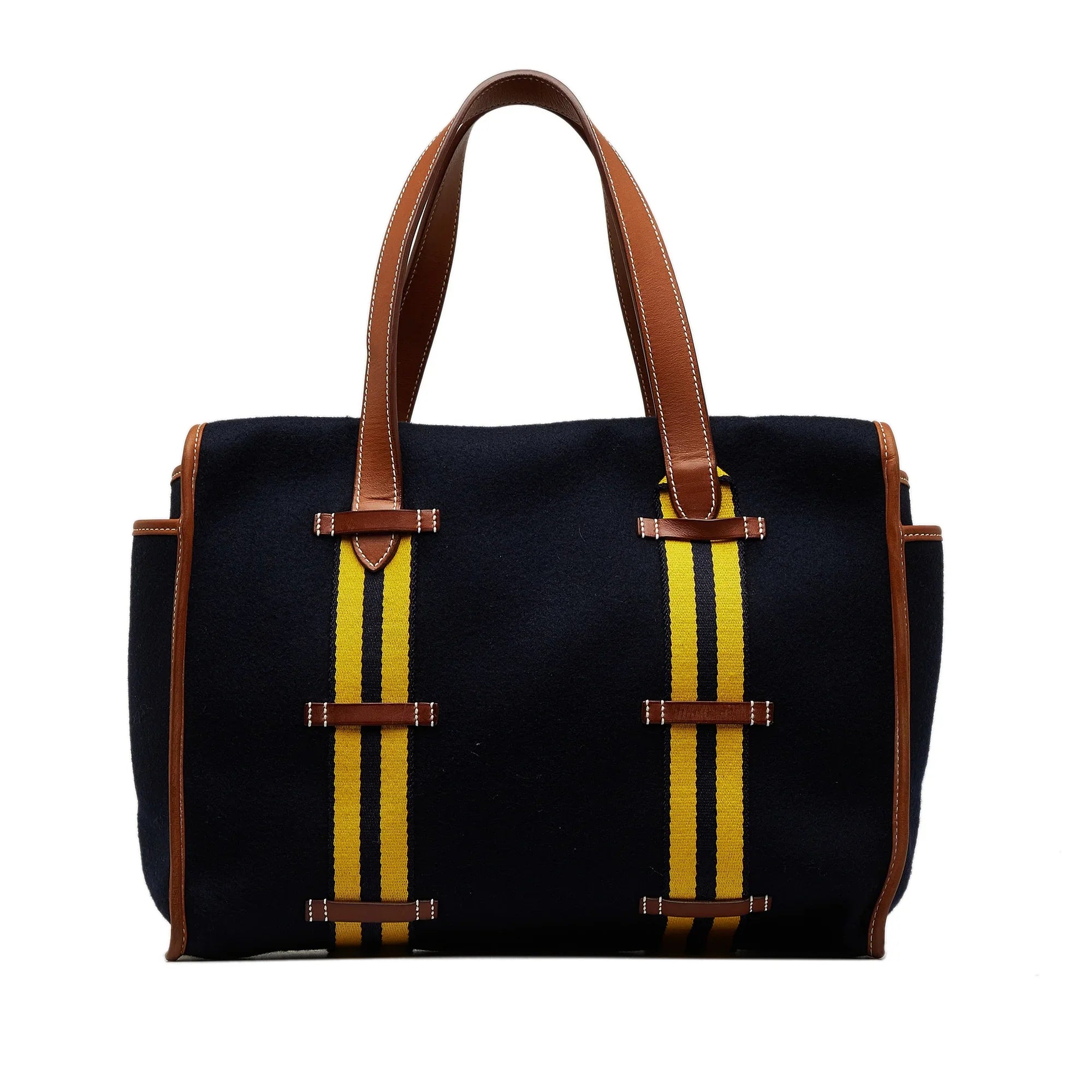 Cabas Tote Unisex Blue Authenticated Fabric (Good) Bag Pre-Owned Wool Camail Hermès