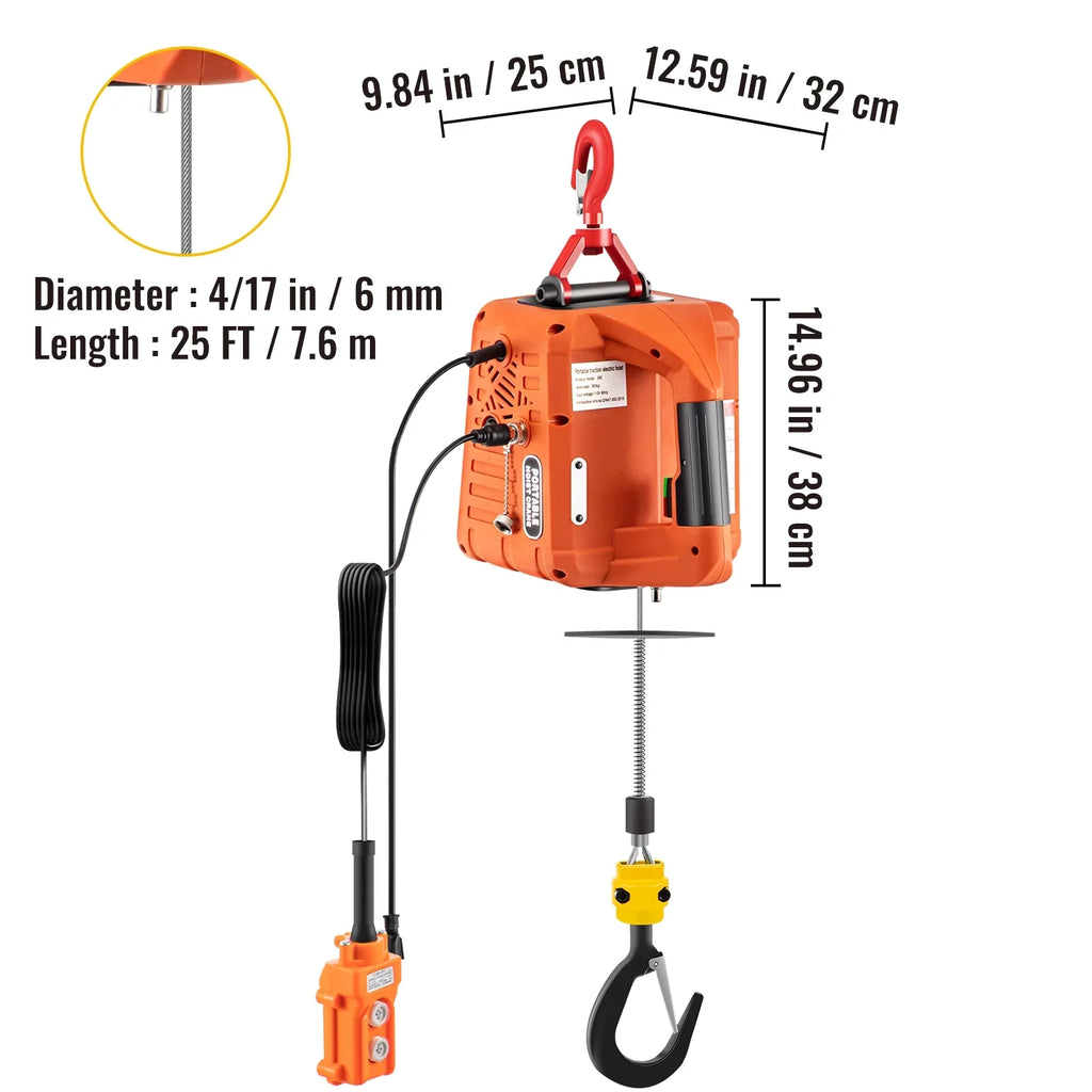 w/ Remote Crane 25ft Control Electric Portable BENTISM 1100lbs 3-in-1 Hoist Winch