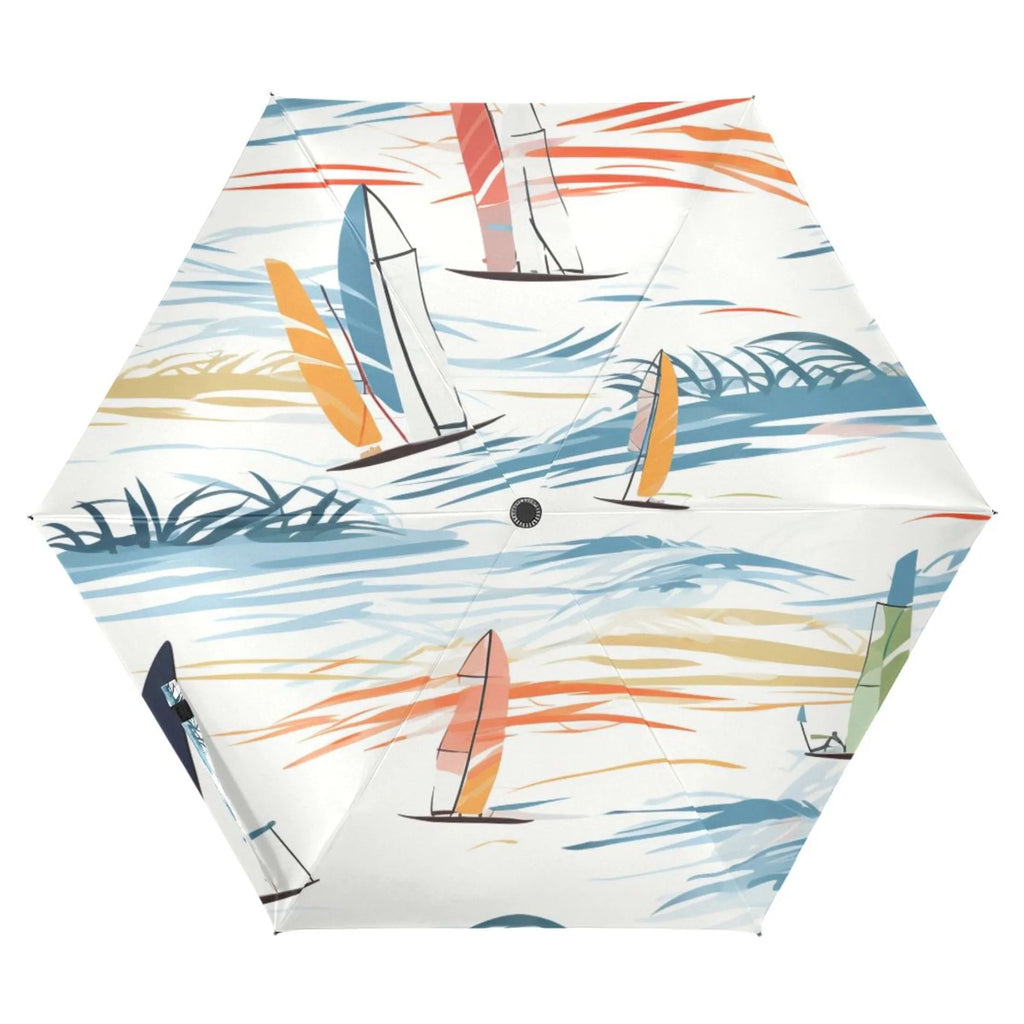 dimension UPF Folding Rain Umbrella 50+ Compact Arc Travel for Packable Windproof Lightweight Umbrella Sailboats