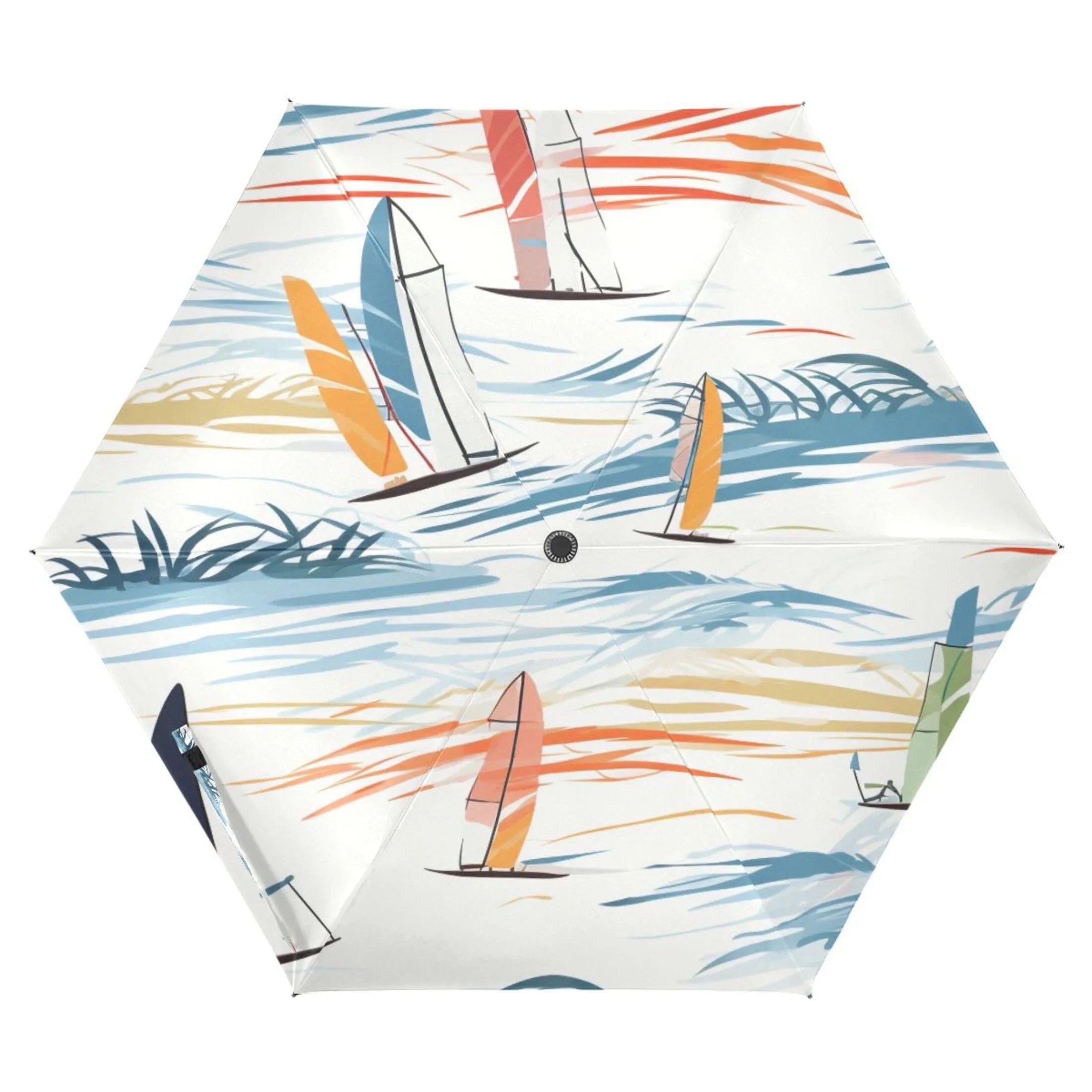 dimension UPF Folding Rain Umbrella 50+ Compact Arc Travel for Packable Windproof Lightweight Umbrella Sailboats
