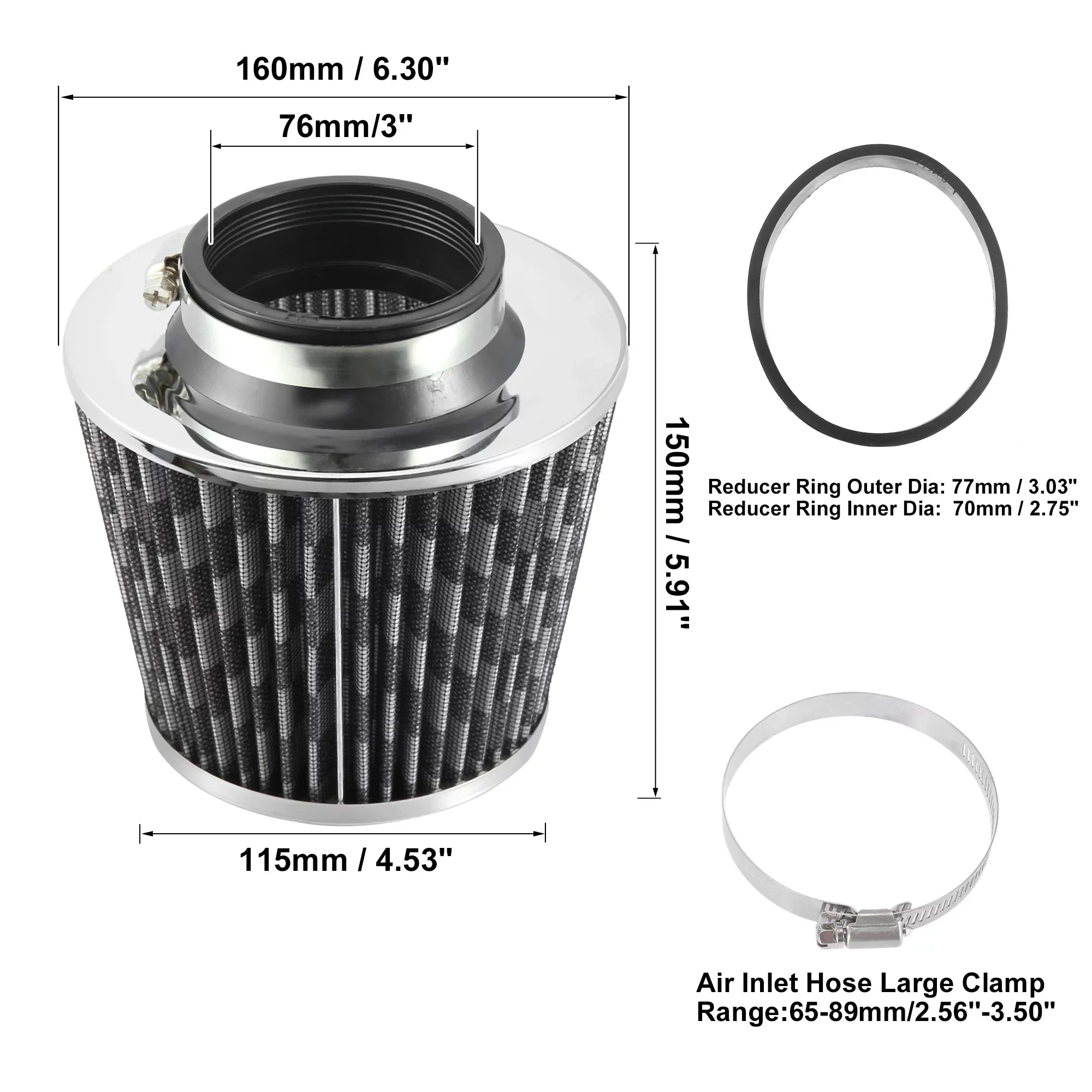 Cold Air on Air Filter Washable Pattern Carbon Cone Intake Ring Dry Fiber 2.7" 1pcs Replacement Reducer Inlet Clamp 70mm