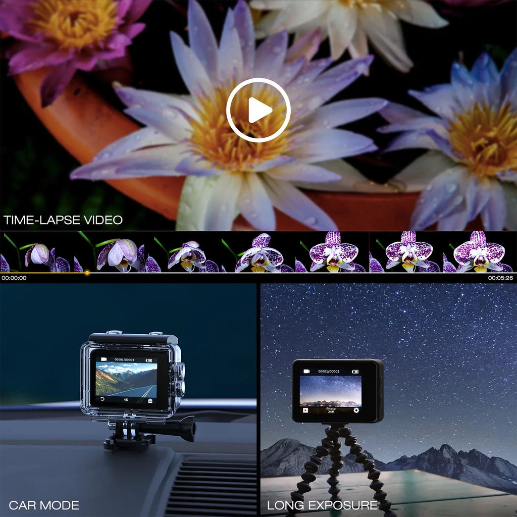 Camera 131FT CAMPARK Ultra Dual Camera Underwater Angle EIS 170 Waterproof Screen Action 24MP Wifi 4K/30FPS HD Color Wide Degree Camera