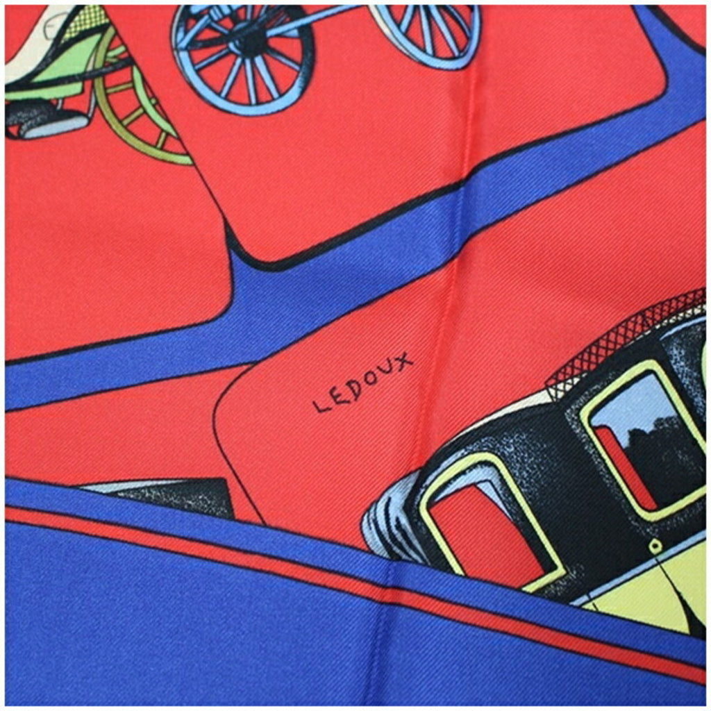 Hermes Scarf Carriage) (Good) Pre-Owned Red HERMES CARROSSERIE Silk (Spiral Women's x Blue Muffler