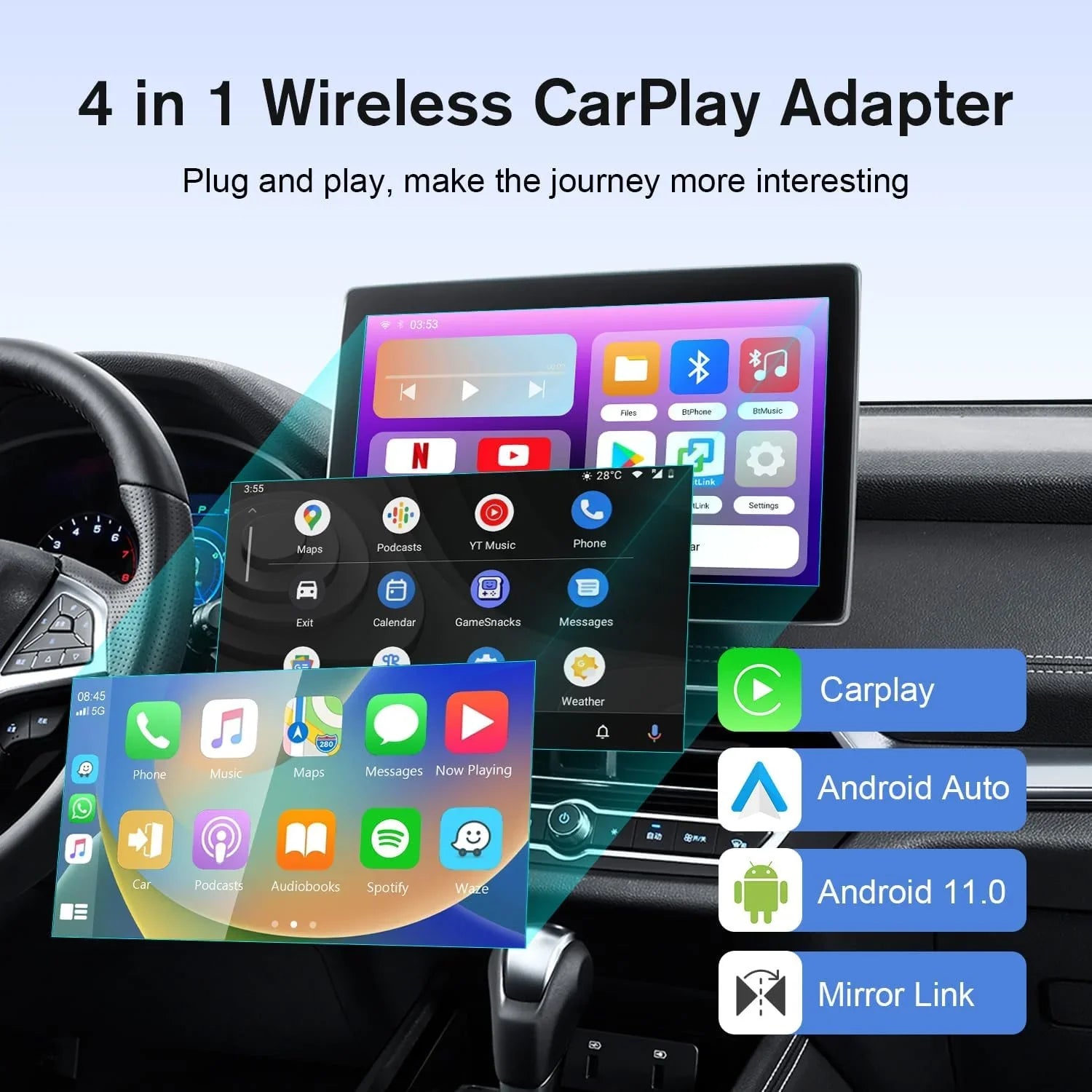 & CarPlay Wireless The [2024 Android Auto for Newest] Pro to Adapter Drivebox Autoflix,4 Car Car Your Netflix/Youtube/Screen Magic Adapter Wireless Box Link with in CarPlay Stream 1 Mirroring,
