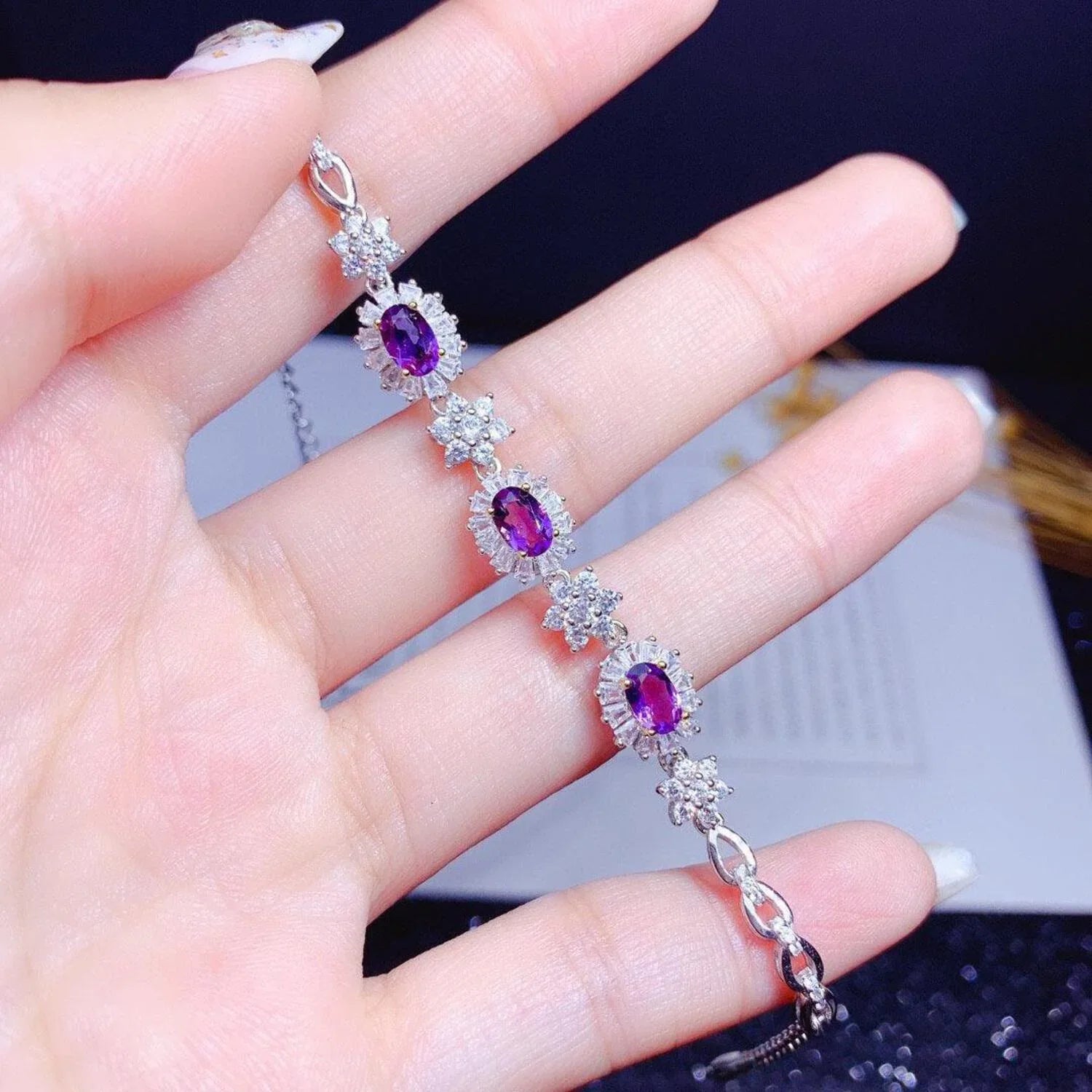 Silver Bracelet Sterling Plated Amethyst Women 18k Inlaid Natural S925 Light Luxury Gold