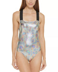 Swimsuit, Crisscross Medium One-Piece SILVER DKNY Metallic US
