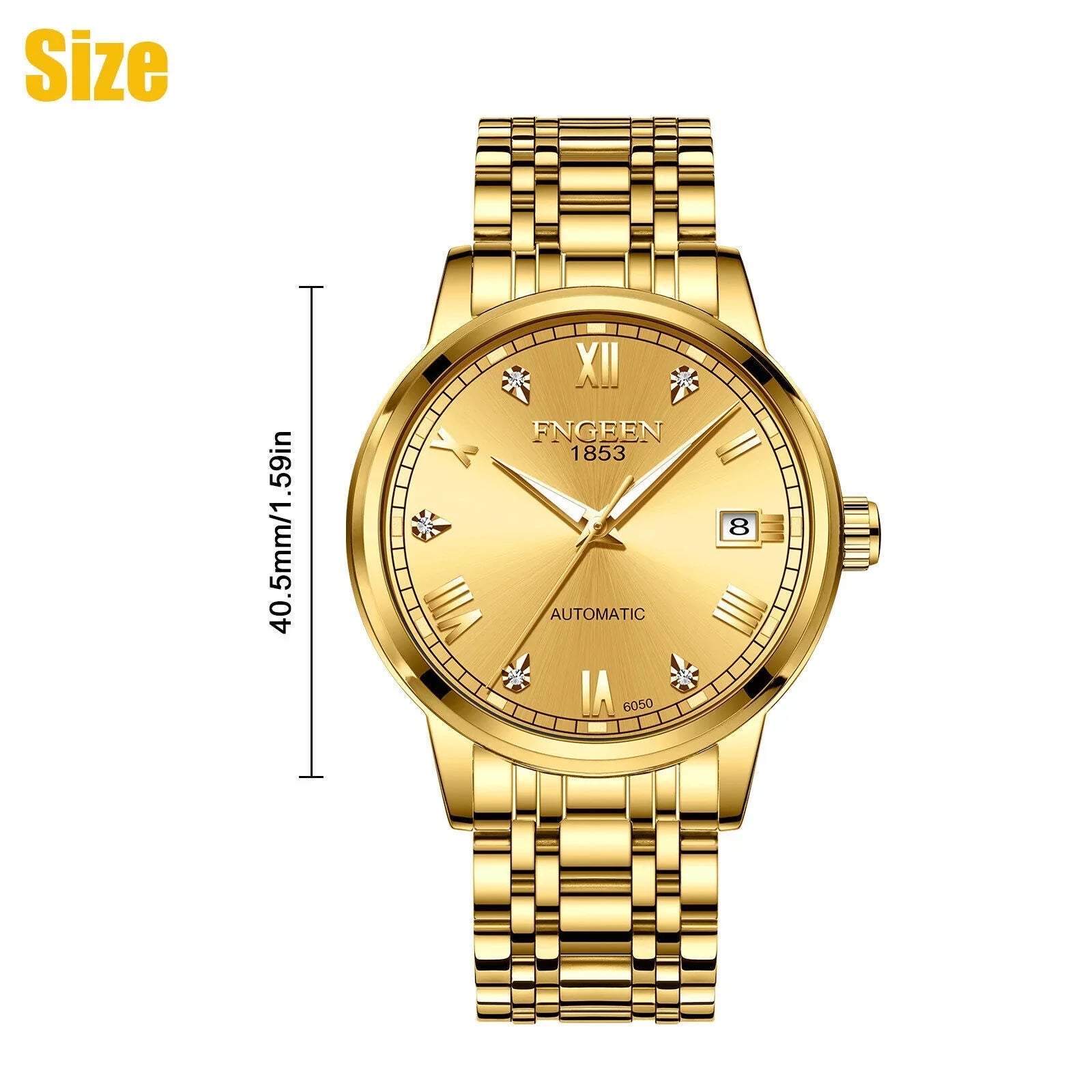 Stainless Tone Automatic Steel Watch Gold Wrist Men Waterproof Mechanical Luxury