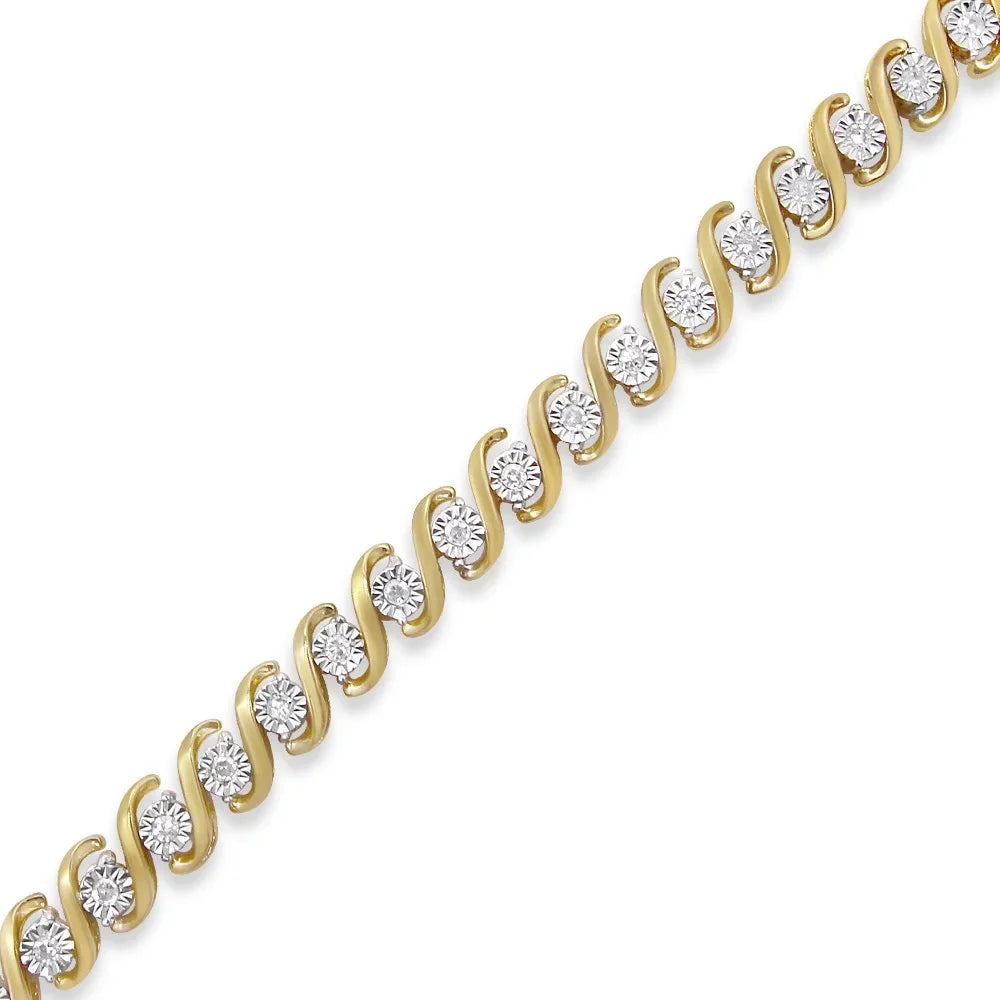 Silver Cttw Gold .925 Color, - S-Curve Diamond 1/2 I3 Yellow Bracelet Clarity) Sterling 14K Miracle-Set Plated Round Tennis (I-J 7"