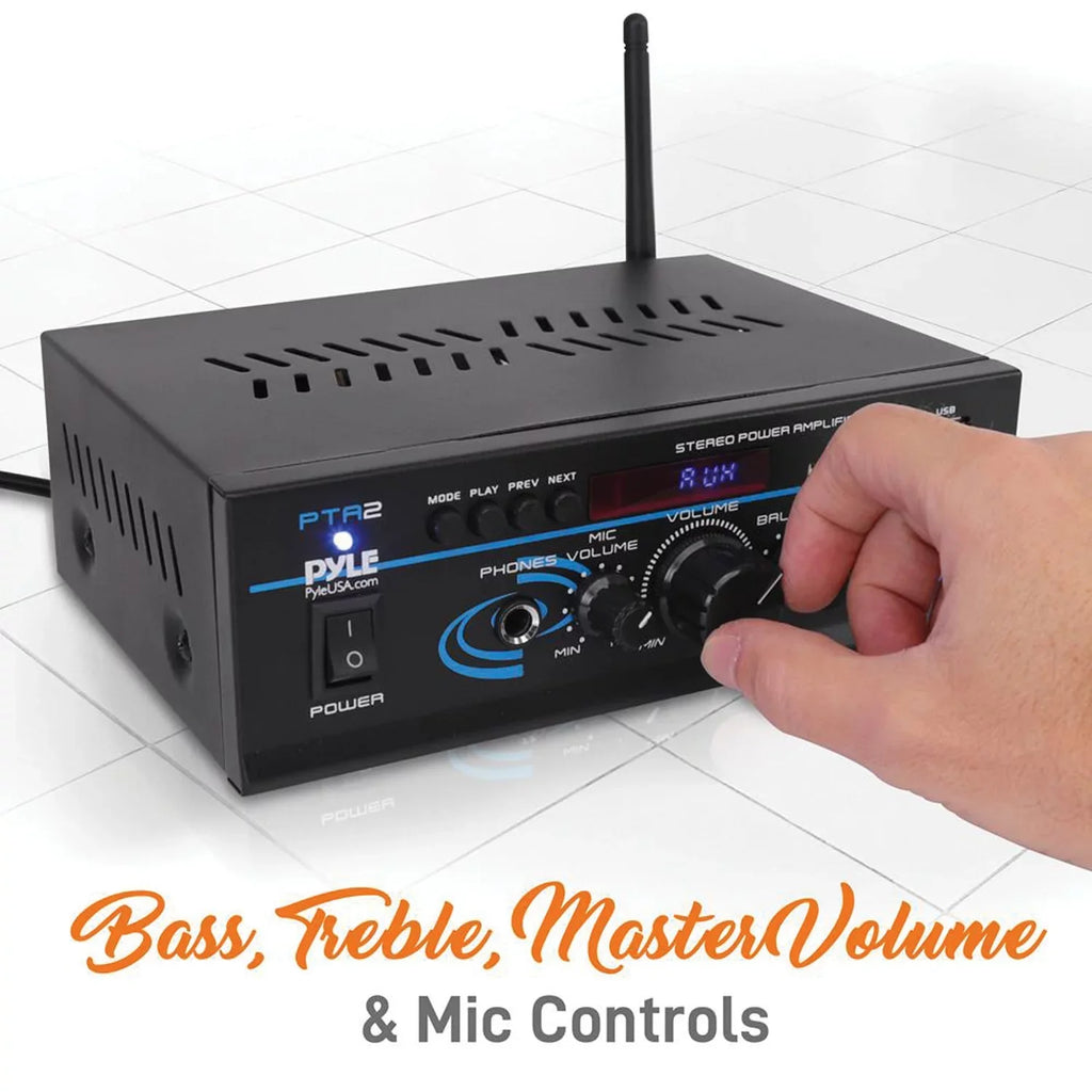 with Amplifier Remote Home 2 x Bluetooth Power PTA2 Mini 40W Pyle Control Stereo