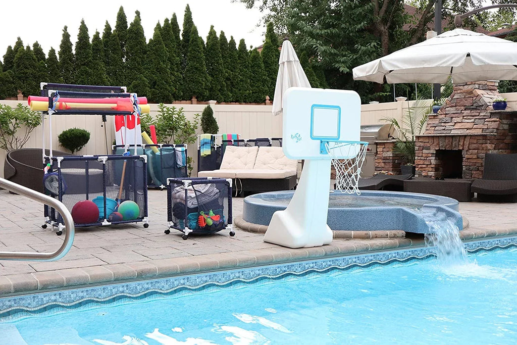 25" Toys, x Pool Storage 563009 Noodles Equipment Holder, Rolling 28" H), Large, White Mesh Organizer and Balls Blue / Height, Bin, (43" x Kids W Floats L design