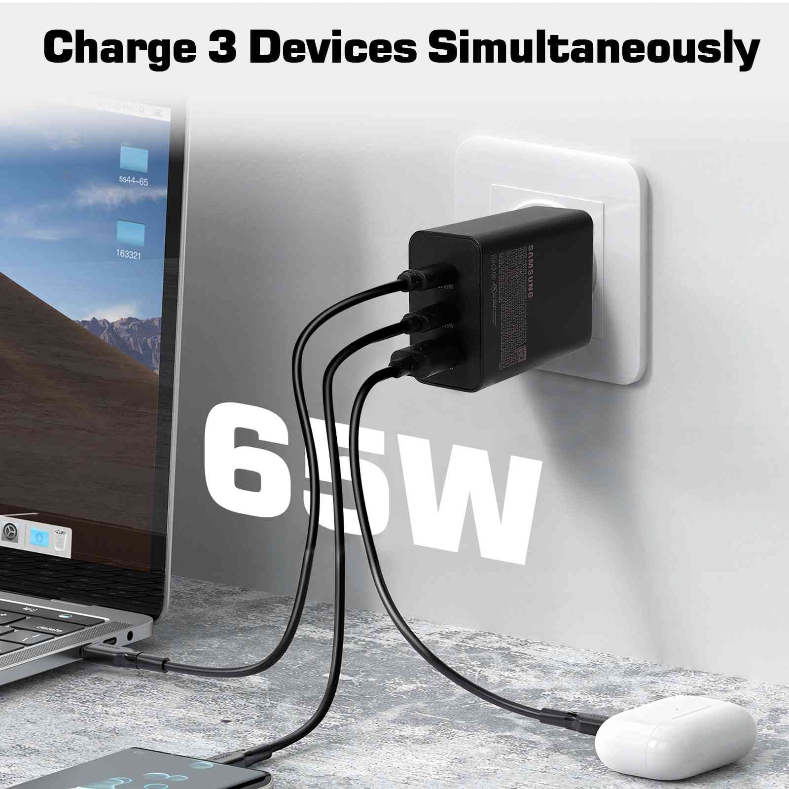 Pro Charging 3 Phones 10 NFC/Note X Infinix - 10 Charger 10i/Note & Zero Pixel Ports iPhone, Dual USB Laptops, for Fast with X/Zero - Neo/Hot Pro High-Speed 65W USB-C Galaxy, Travel
