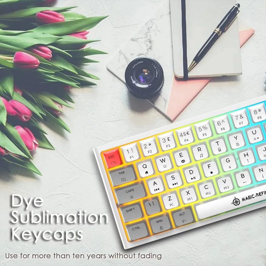 Chroma 14 Keyboard, C Keycap, Full Portable 60% Switch) Anti-Ghosting, Gaming Wired, Dye-Sublimation Type Rgb Mechanical Pc/Windows/Mac/Ps4/Xbox Backlight, Grey/Red For (White
