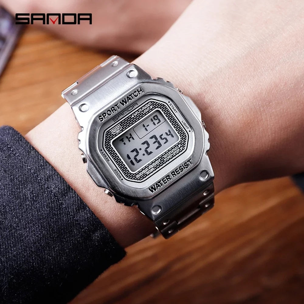 Digital - Watches Relogio Men's Wristwatch Men Masculino 5atm Luxury Led Casual Top Watch Digital Steel Sanda Clock Brand 390 Waterproof Wristwatches