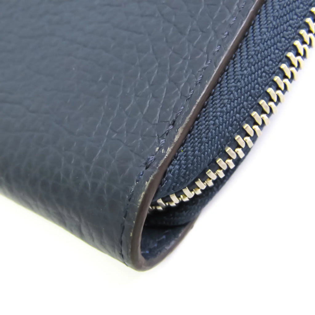 Leather Wallet Zippy Taurillon (Good) Wallet Unisex Long M58823 Navy (bi-fold) Taurillon Vertical Pre-Owned