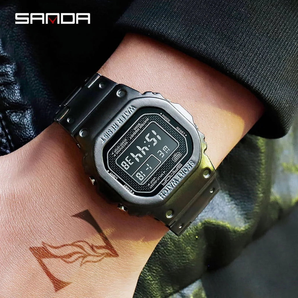 Digital - Watches Relogio Men's Wristwatch Men Masculino 5atm Luxury Led Casual Top Watch Digital Steel Sanda Clock Brand 390 Waterproof Wristwatches