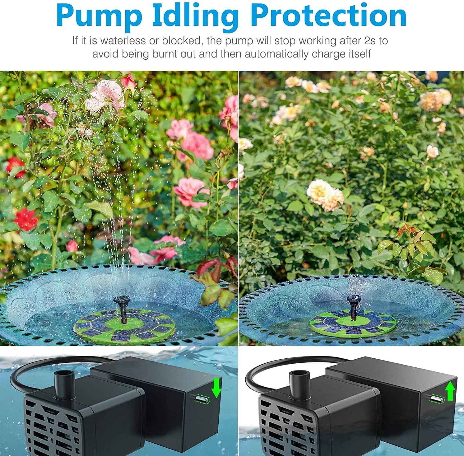 Aerator Fountain AISITIN Bird 3W Solar 1200mAh Bath, for Decoration Solar or Solar Pump Pump (Green) liquid Fountain Tank, 6 Battery, Fish Nozzles, Built-in with Garden Pond Floating Pump,