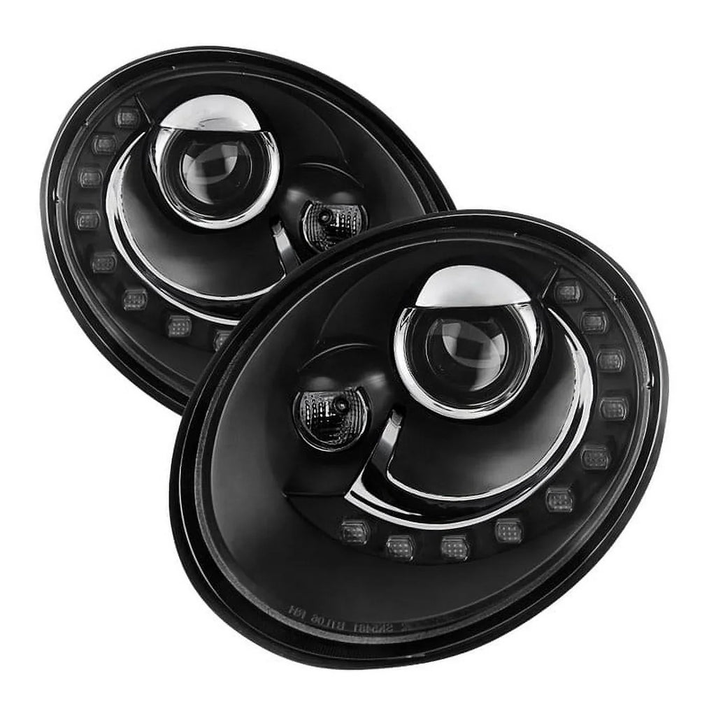 '- Black Beetle Headlights Spyder Volkswagen LED Projector 06-10 DRL -