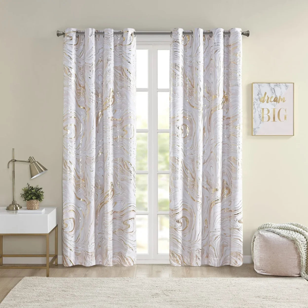 ID40-1982 Total Rebecca Marble Curtain Blackout Olliix Printed By Metallic Grommet Top